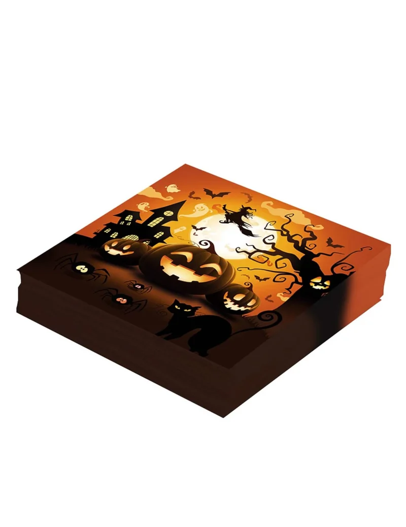 Servietten für Halloween Tischdekoration 12 Stück orange-schwarz 33 x 33 cm