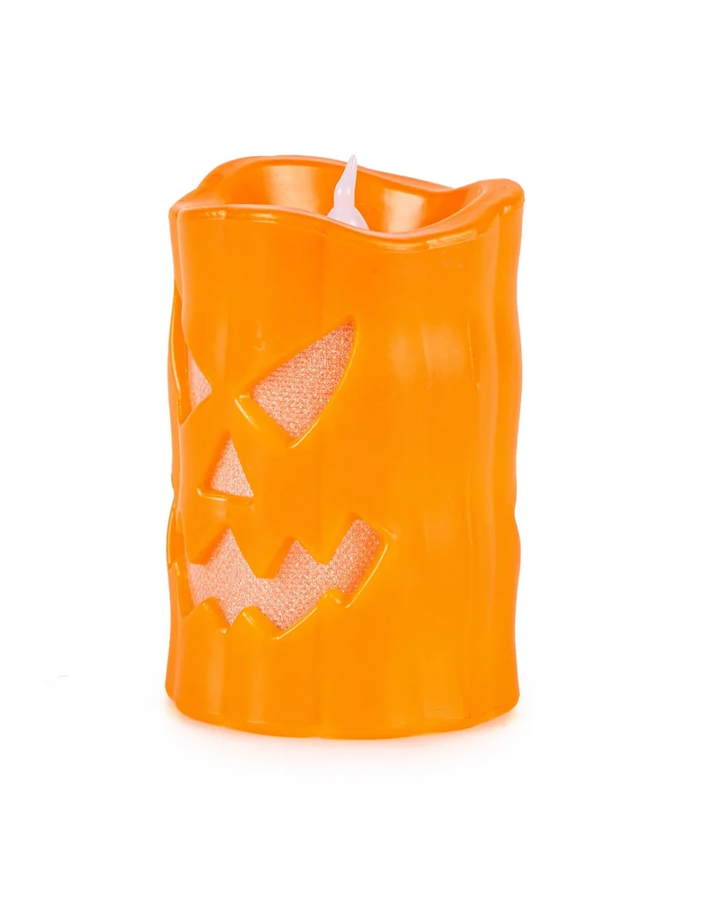 LED Kerze leuchtender Kürbis orangefarben 10 cm