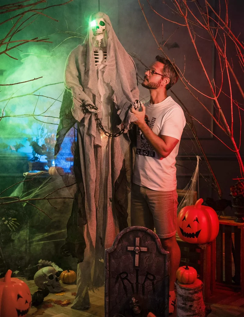 Geisterskelett Hängedekoration Halloween grau-schwarz 180 cm