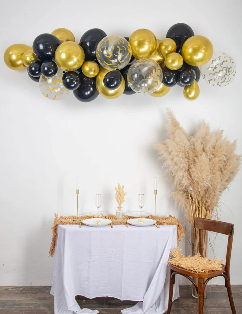 Fledermaus Ballon-Set für Halloween schwarz-gold-transparent 34-teilig