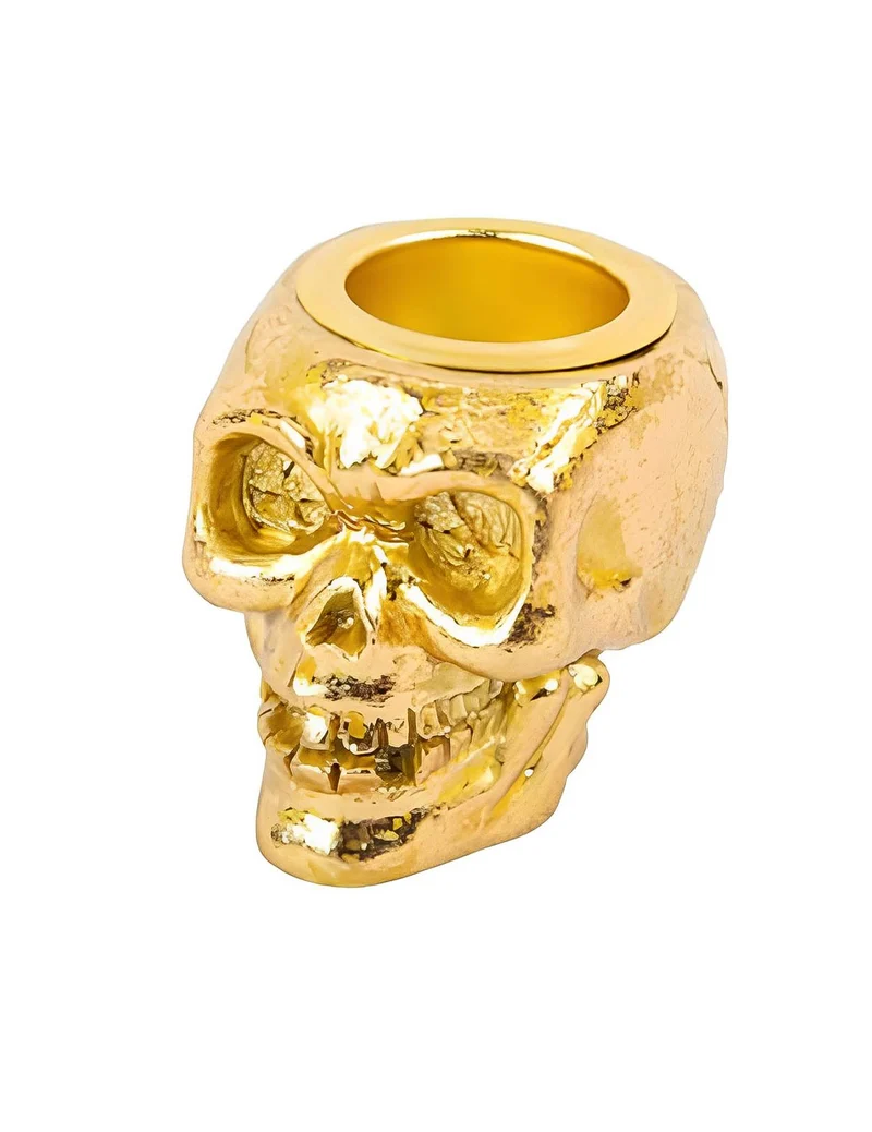 Kerzenhalter Totenkopf Tischdeko goldfarben 4 x 4 cm