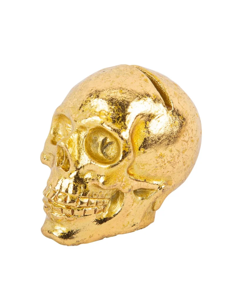 Totenschädel-Platzkarten für Halloween 2 Stück goldfarben 4 x 3,5 cm