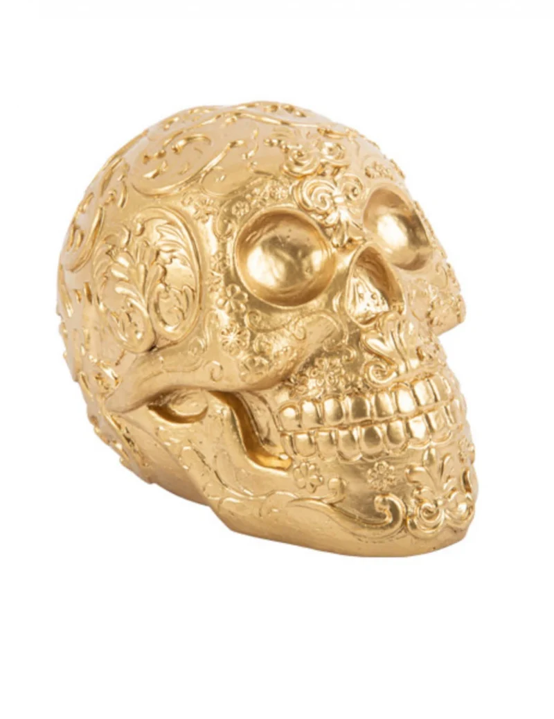 Totenkopf Tischdeko goldfarben 11,5 x 14 cm
