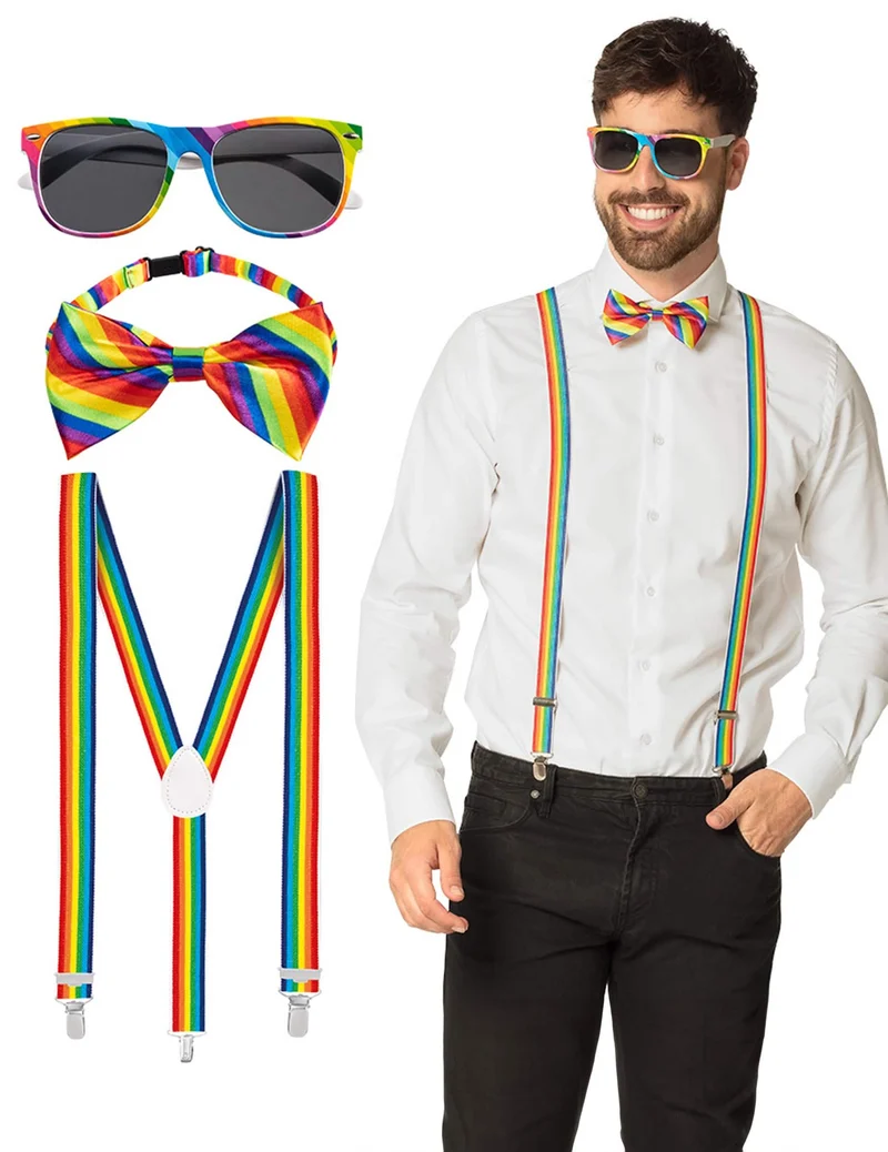Regenbogen Accessoire-Set für Erwachsene 3-teilig bunt