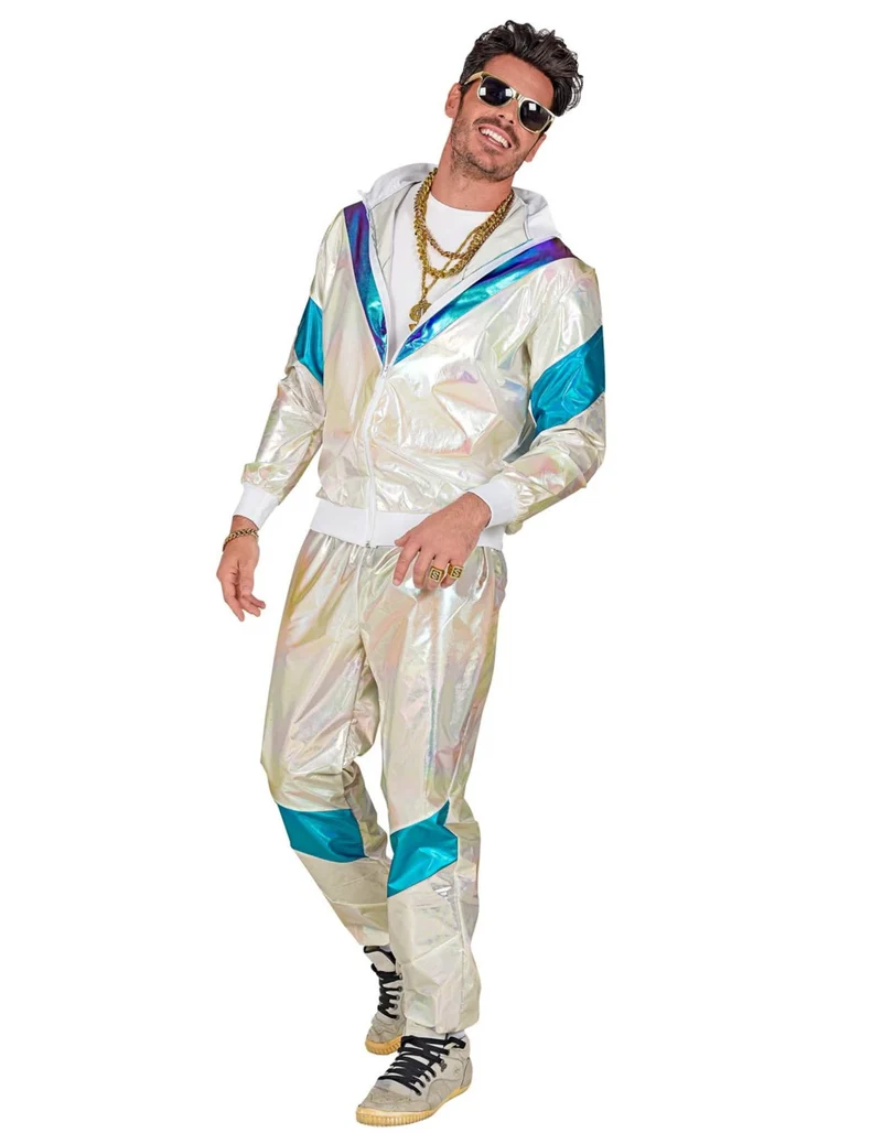 Stilvoller holografischer Jogginganzug Erwachsene weiss-blau