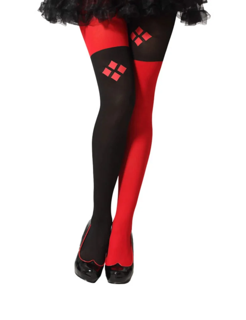 Teuflische Harlekin-Strumpfhose in Rot und Schwarz für Damen