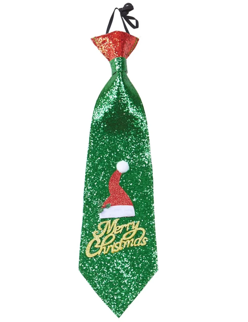 Glitzer-Krawatte Merry Christmas grün