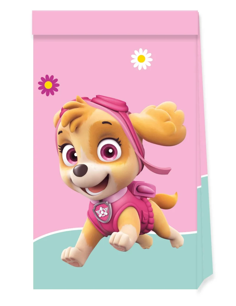 4 Papiertüten Paw Patrol™ 22 x 13 cm rosa