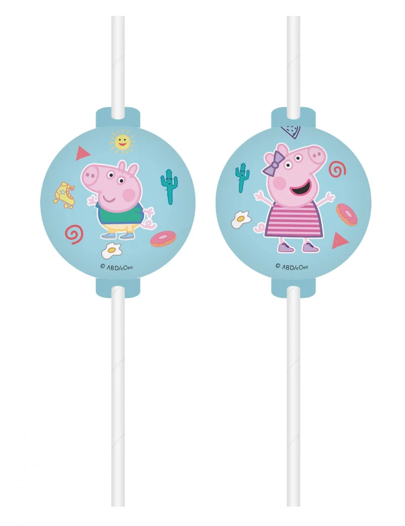 Peppa Wutz™-Trinkhalme mit Medaille 4 Stück bunt