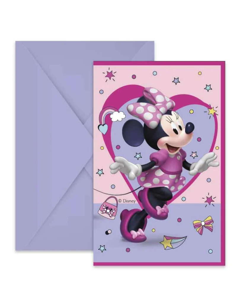 6 Einladungen mit Minnie Junior-Umschlägen