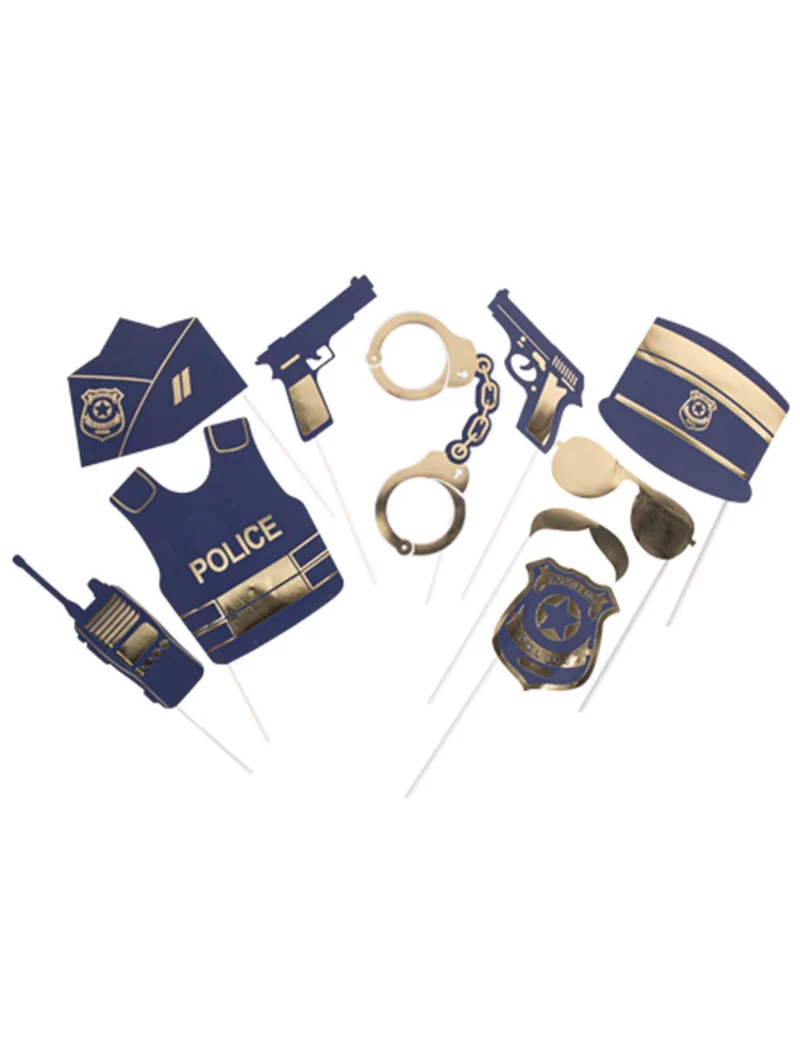 Polizei-Fotokabinen-Set in Marineblau und Gold, 10-teilig