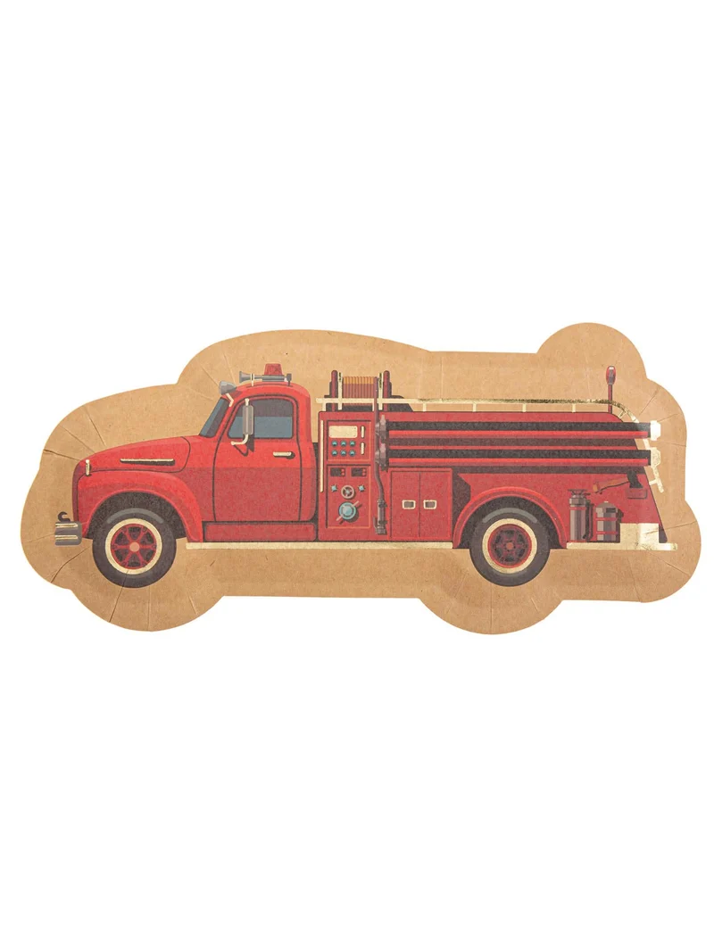 8 rote und goldene Feuerwehr-Kraftteller, 13 x 28 cm