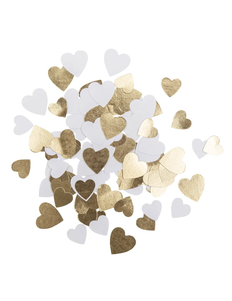 100 Papierkonfetti kleine Herzen weiß und gold 1,5 cm für Hochzeit