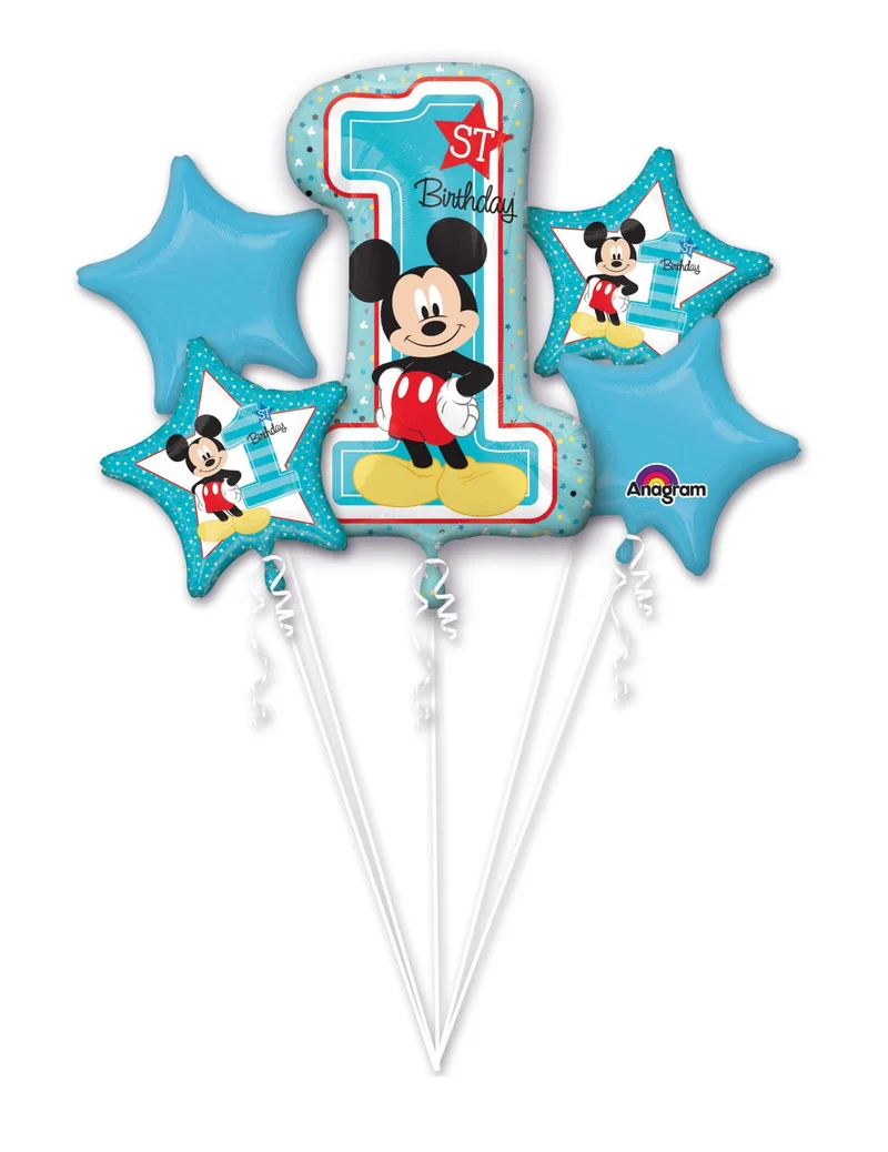 Offizielles Mickey Maus™-Luftballon-Set 1er-Geburtstag 5-teilig blau-bunt