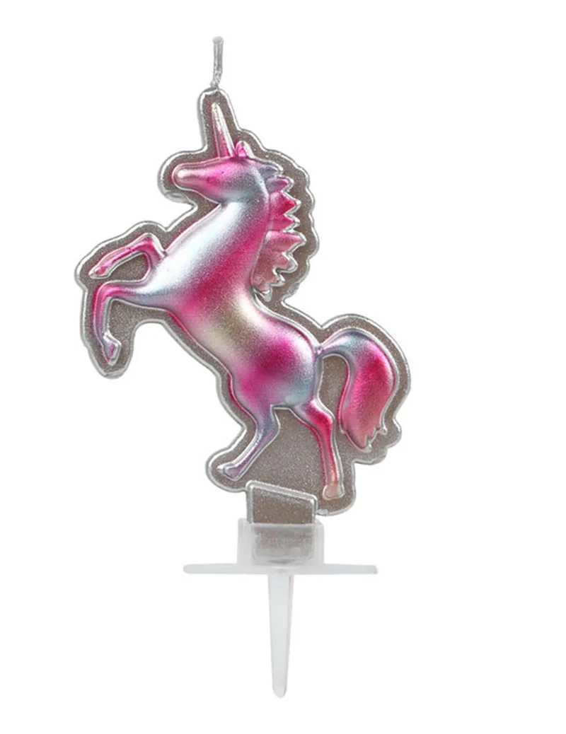 Kerze Hübsches Einhorn rosa und silber 16 x 9 cm
