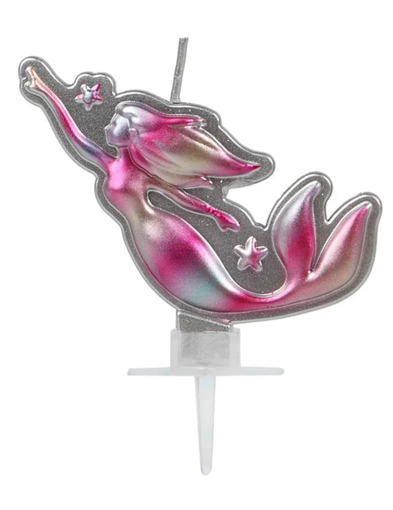 Hübsche Meerjungfrauenkerze in Rosa und Silber, 14 x 10 cm
