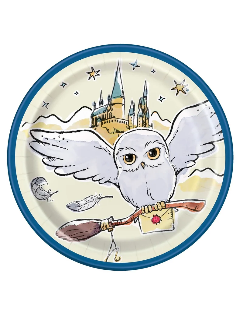 Harry Potter™- Pappteller Eule Hedwig Tischzubehör 8 Stück blau-beigefarben 18 cm