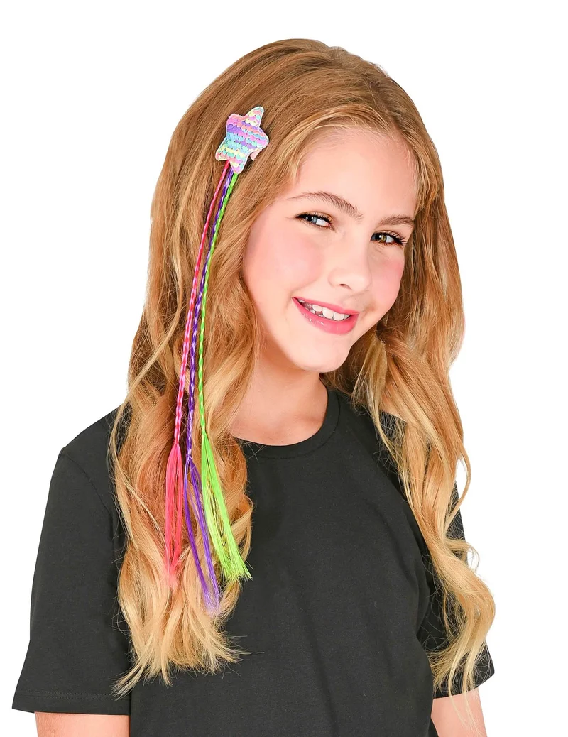 Mehrfarbige Zöpfe mit Paillettenstern für das Haar