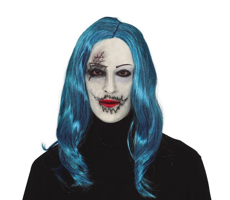 Halloween Gesichtsmaske Blaues Haar
