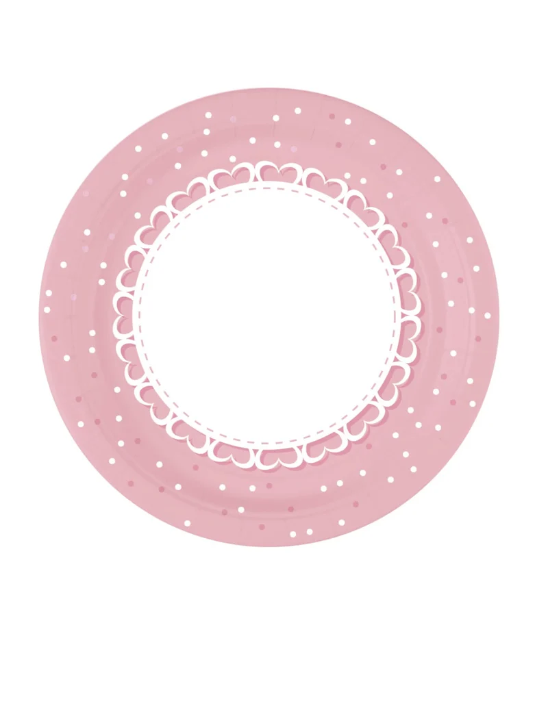 8 Pappteller mit rosa Herzen, 23 cm