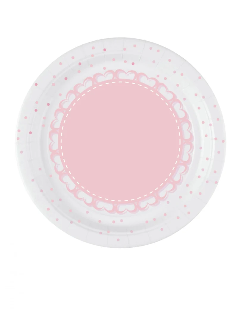 8 Pappteller mit rosa Herzen, 18 cm