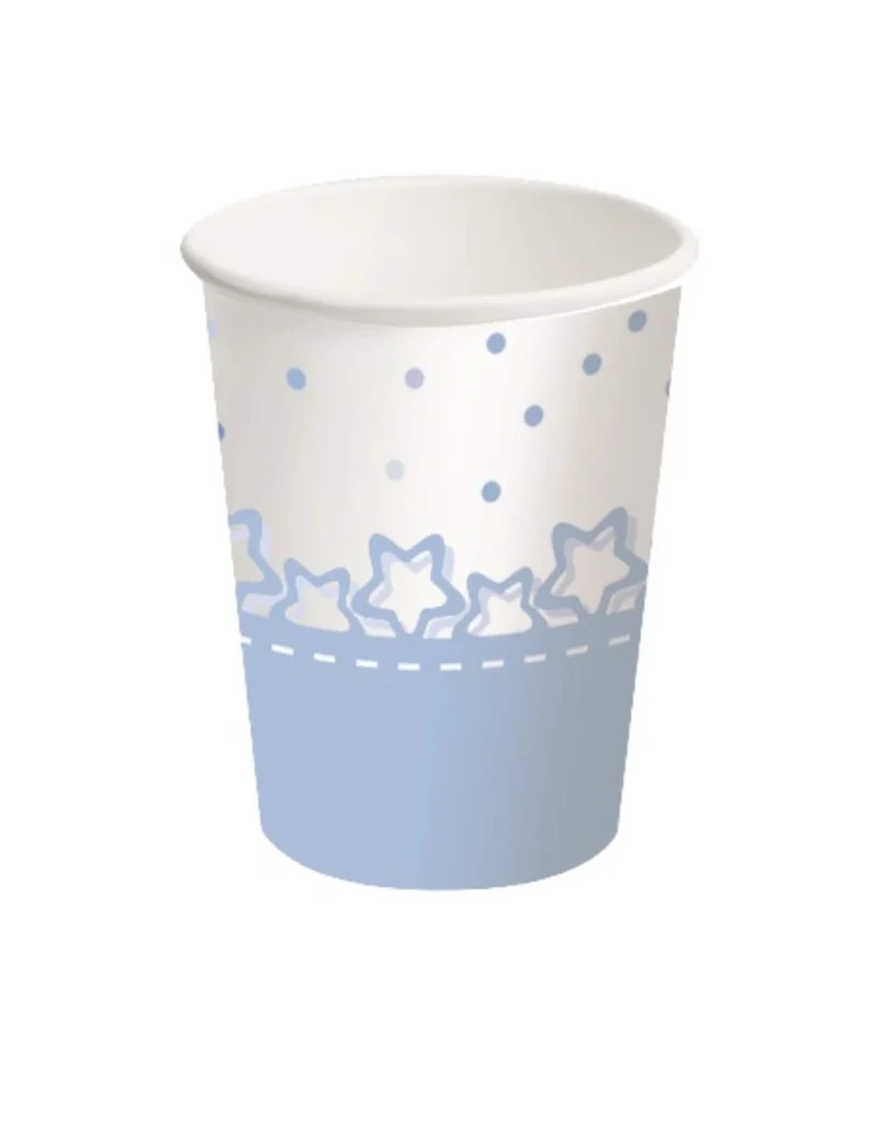 8 blaue Stern-Pappbecher 250 ml