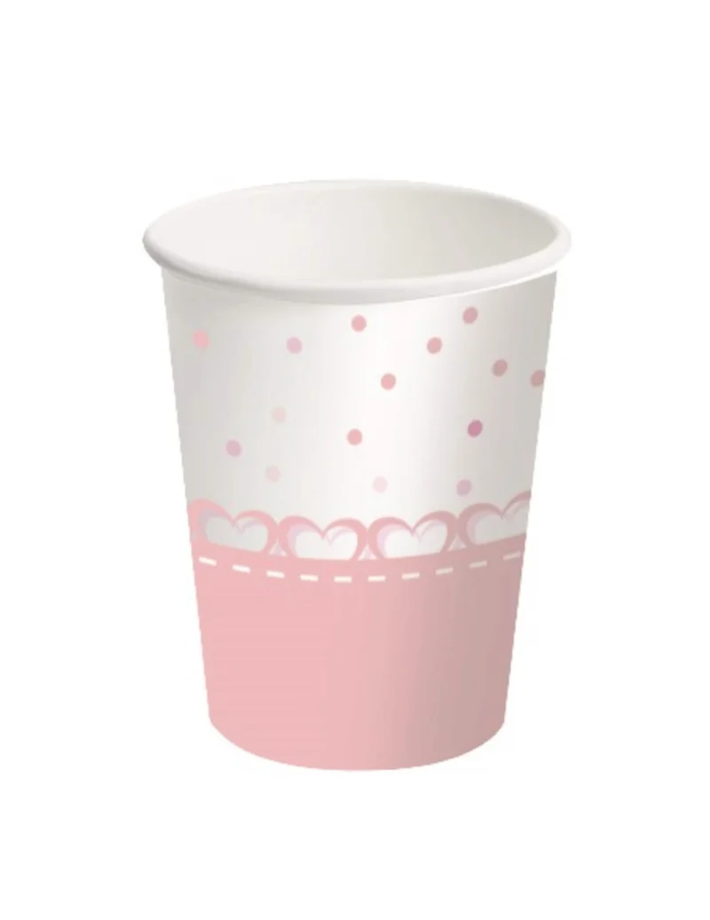 8 rosa Herz-Pappbecher 250 ml