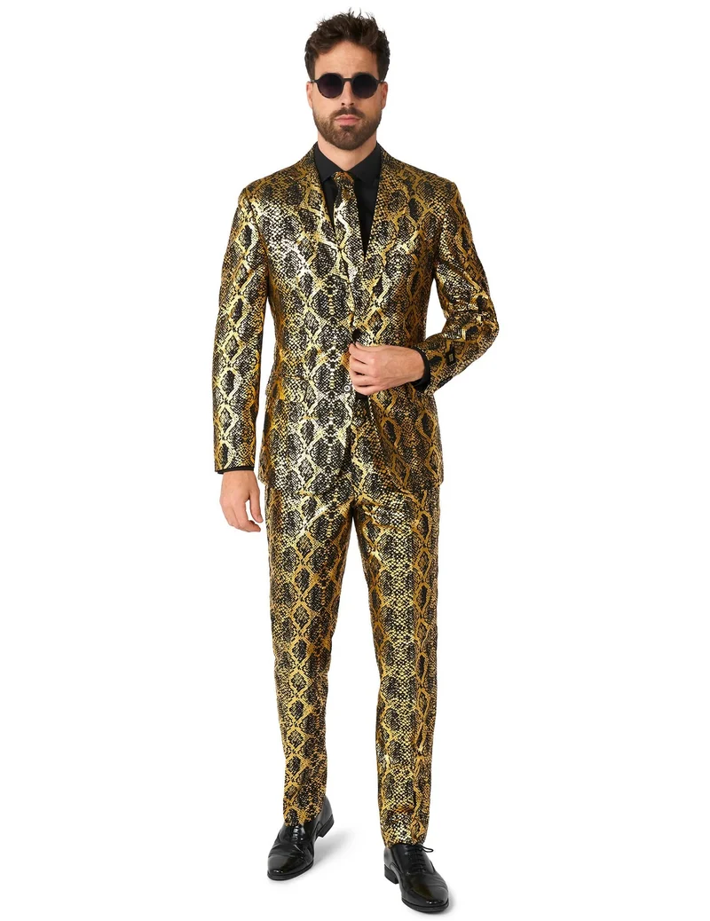 Opposuits™ Herrenanzug Schlangenmuster Schwarz-Gold