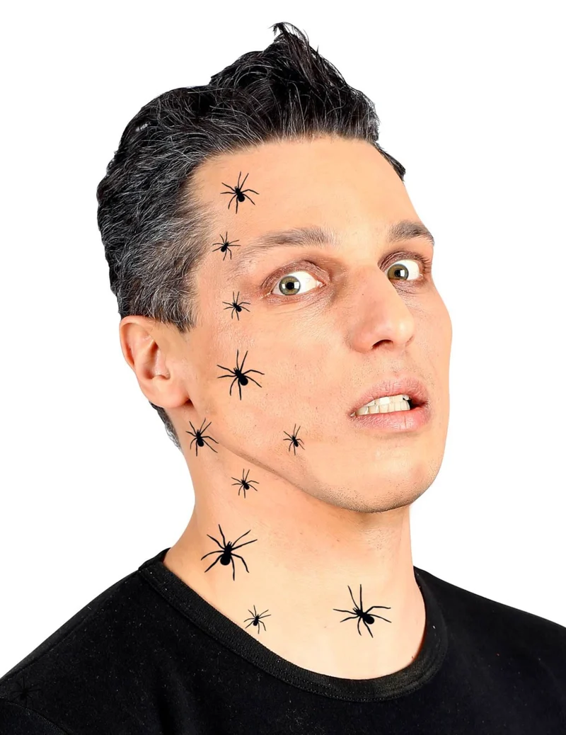 Schaurige Spinnen-Tattoos für Halloween 32 Stück schwarz