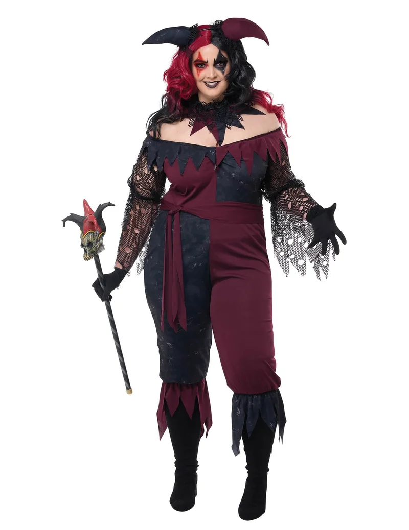 Joker-Kostüm für Damen Halloweenkostüm schwarz-rot