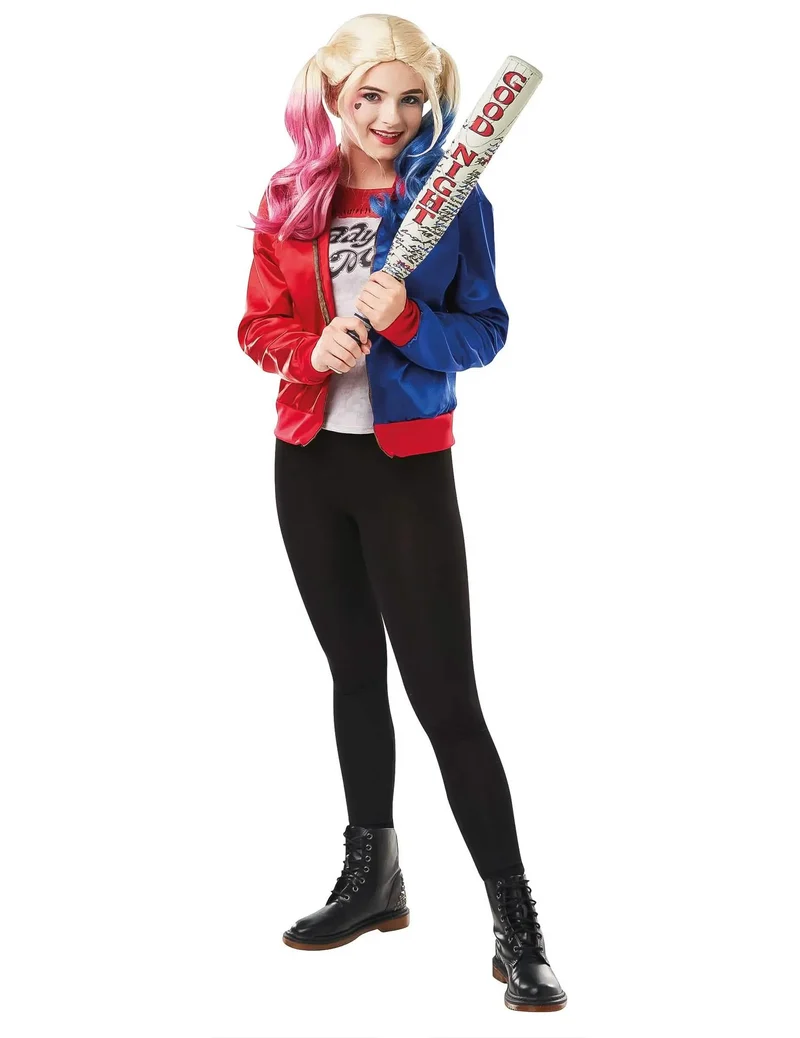Offizielles Harley Quinn™-Kostüm-Set Suicide Squad für Teenager rot-blau-weiß