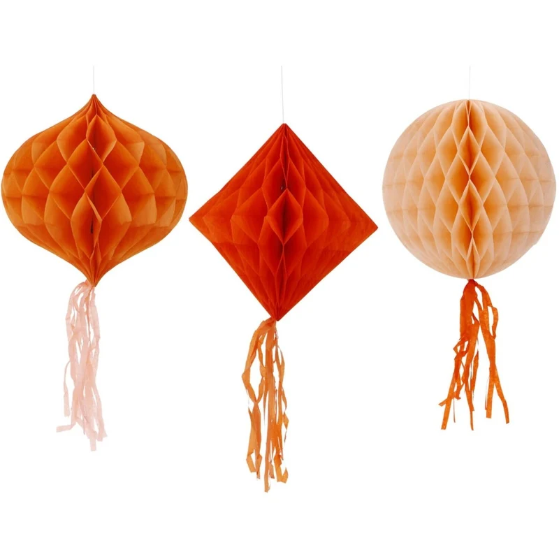 Orangefarbene Waben 30cm 3Stück