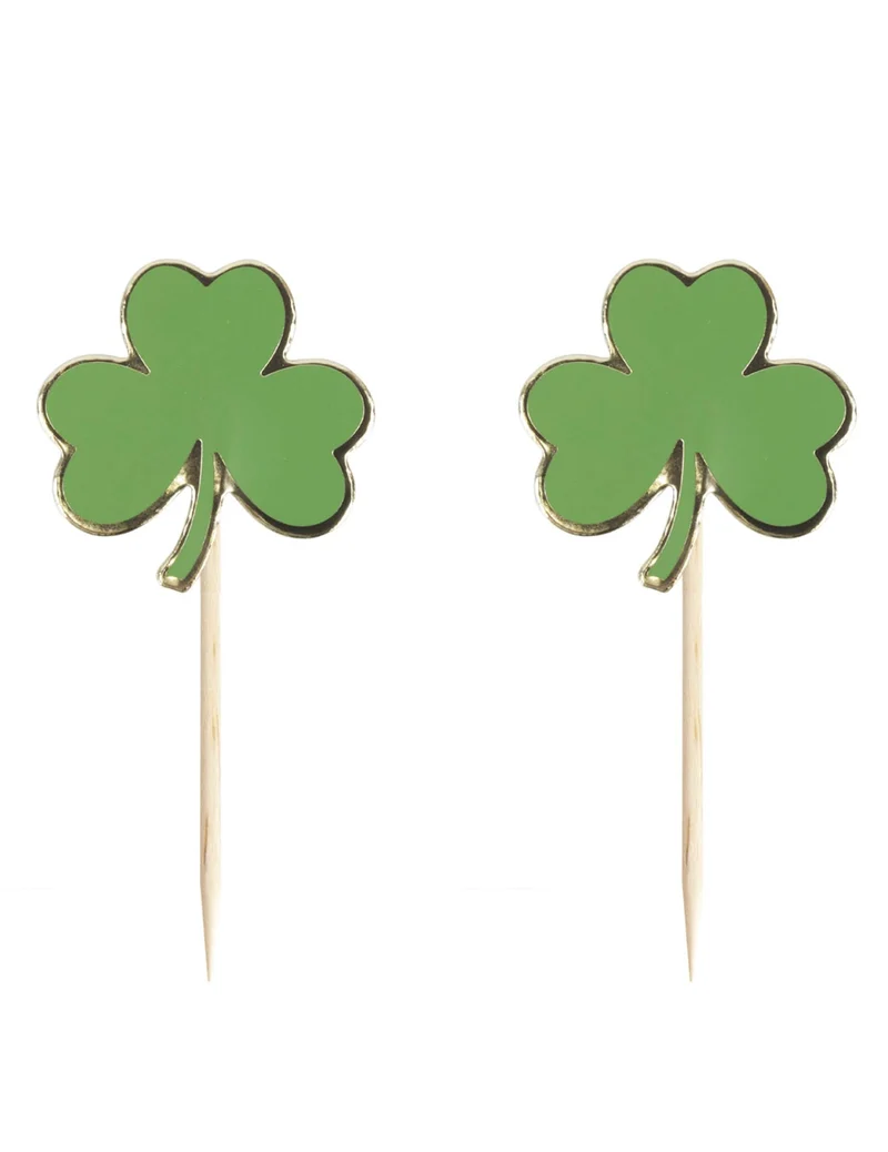 10 St. Patrick's Kleeblatt-Holzpicks 8 x 5 cm
