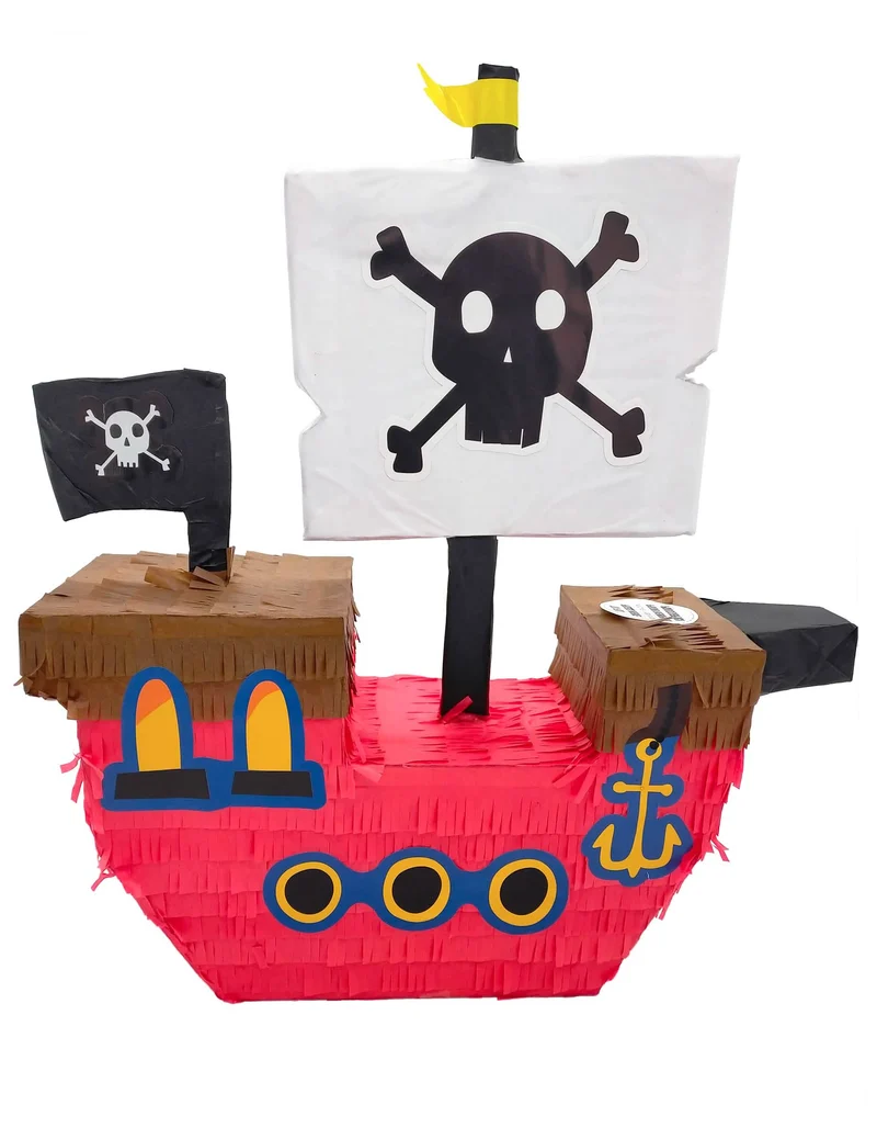 Pinata Piratenschiff Partyzubehör für Geburtstage rot-braun-schwarz 50 x 43 cm
