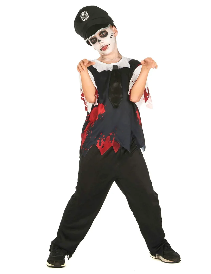 Polizei-Kostüm Zombie-Uniform für Kinder schwarz-weiß-rot