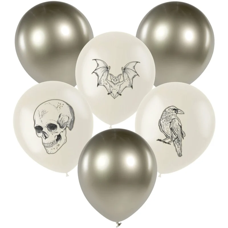 Halloween Ballons Weiß Silber 33cm 6Stk