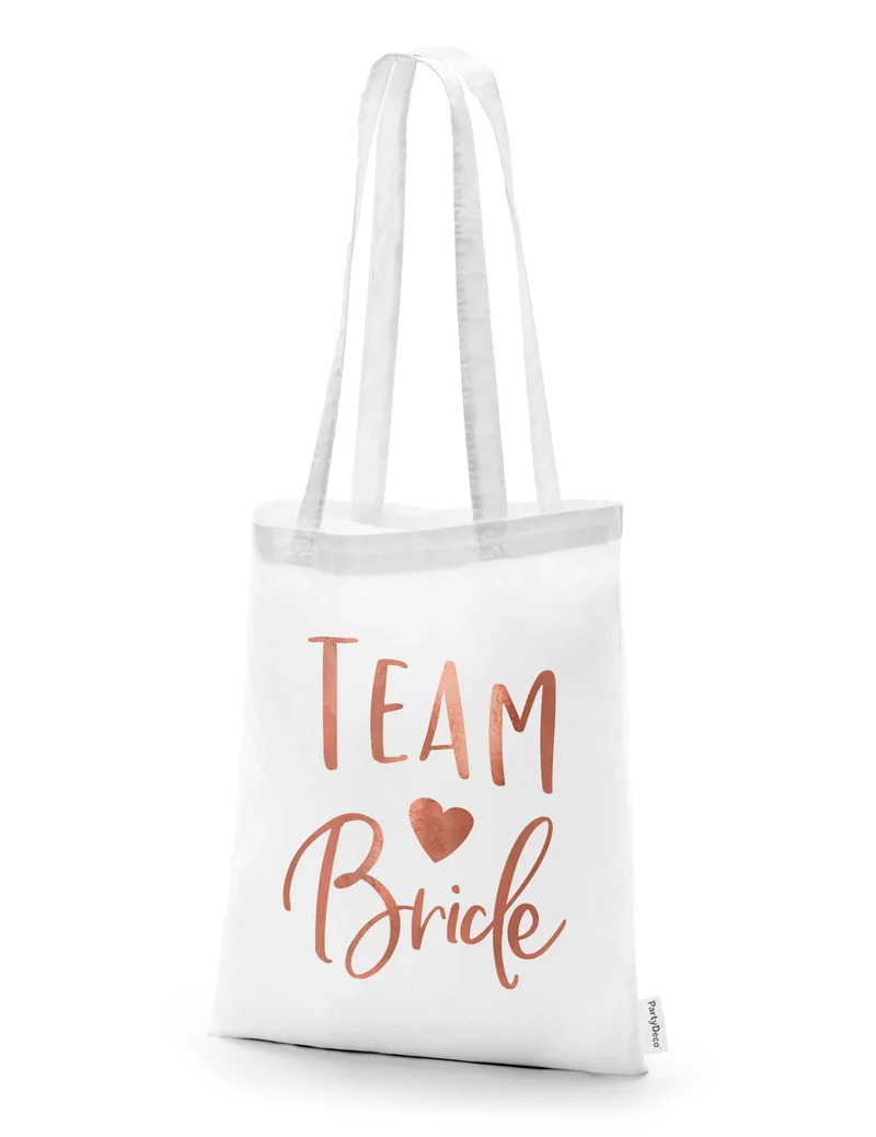 Stoffbeutel Team Bride Brautzubehör Hochzeit weiß-rosefarben 42 x 39 cm