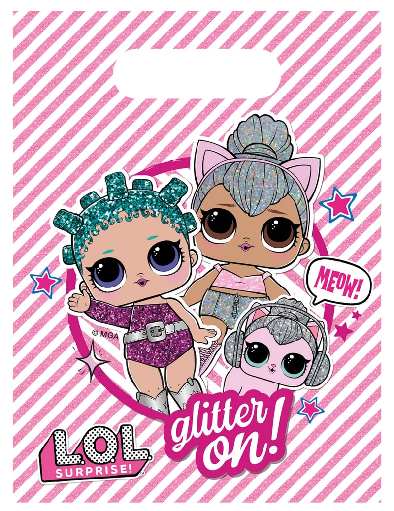LOL™-Geschenktüten für Kindergeburtstage 6 Stück rosafarben 23 x 16 cm