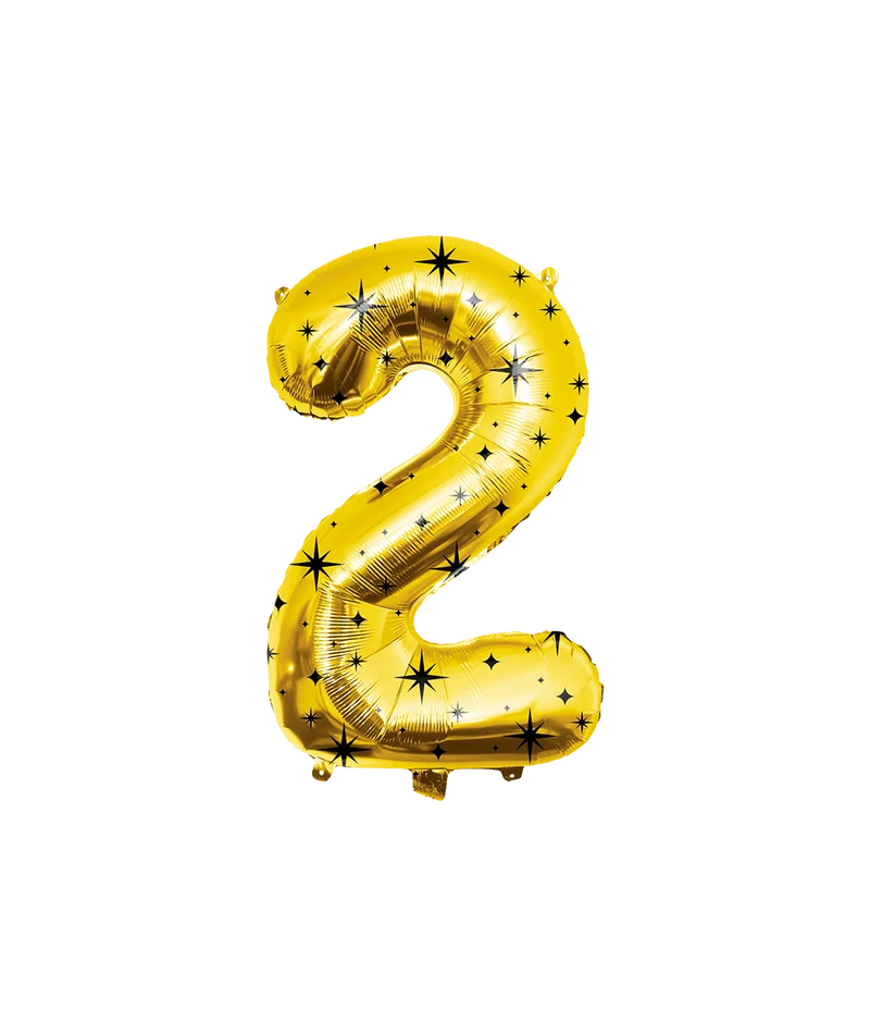 2 Jahre Figur Ballon Gold Schwarz Sterne 86cm