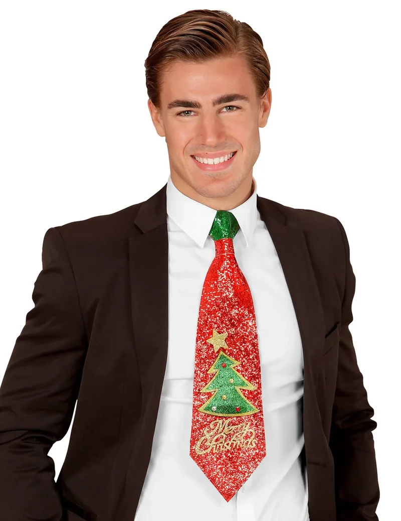 Festliche Weihnachts-Krawatte für Erwachsene Accessoire rot-grün