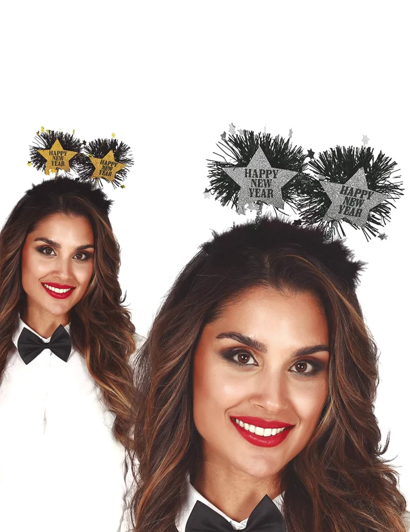 Neujahrs-Haarreif "Happy new Year" Accessoires für Erwachsene schwarz-gold-Silber