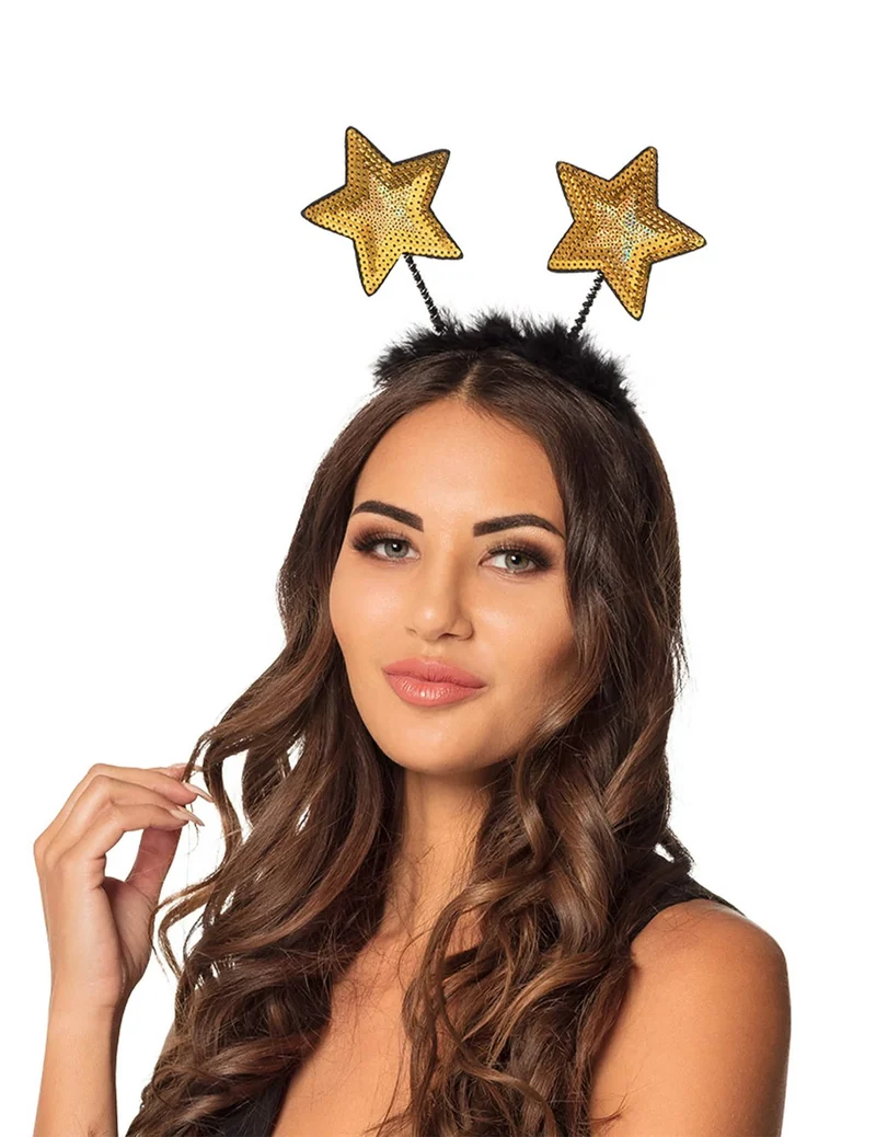 Glamouröser Sternenhaarreif für Silvester Kostüm-Accessoire goldfarben-schwarz
