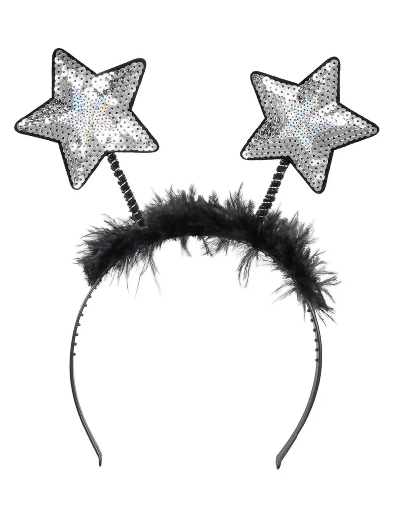 Schicker Sternen-Haarreif für Silvester stilvolles Accessoire silberfarben-Schwarz