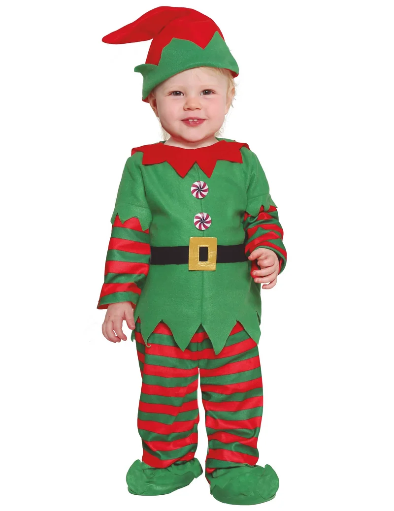 Niedliches Elfen-Kostüm für Kleinkinder Weihnachten rot-grün