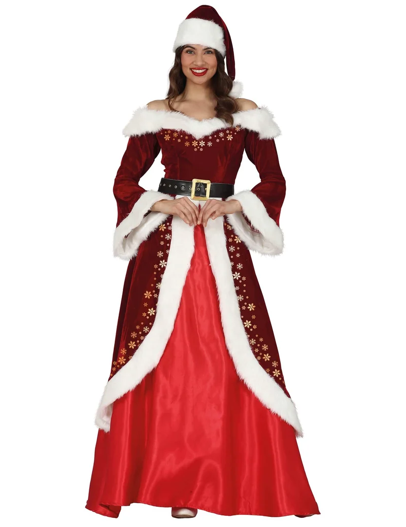 Schickes Weihnachtsfrau-Kostüm mit goldenen Verzierungen Frau