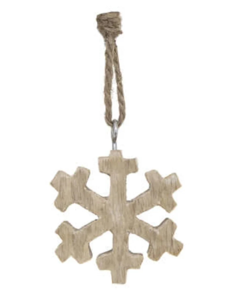 Weihnachtsbaumschmuck aus Holz, Schneeflocke, 5 cm, natürlicher Look