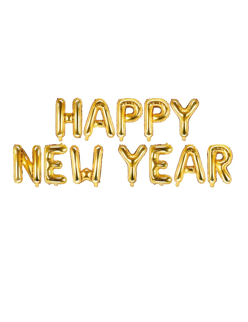 Happy New Year-Folienballon Buchstaben 12-teilig goldfarben 370 x 35 cm