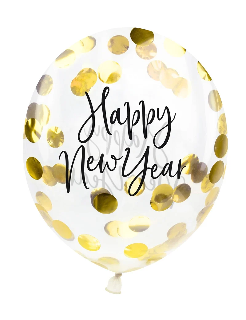 Happy New Year-Ballons Raumdekoration für Silvester 3 Stück schwarz-gold 27 cm