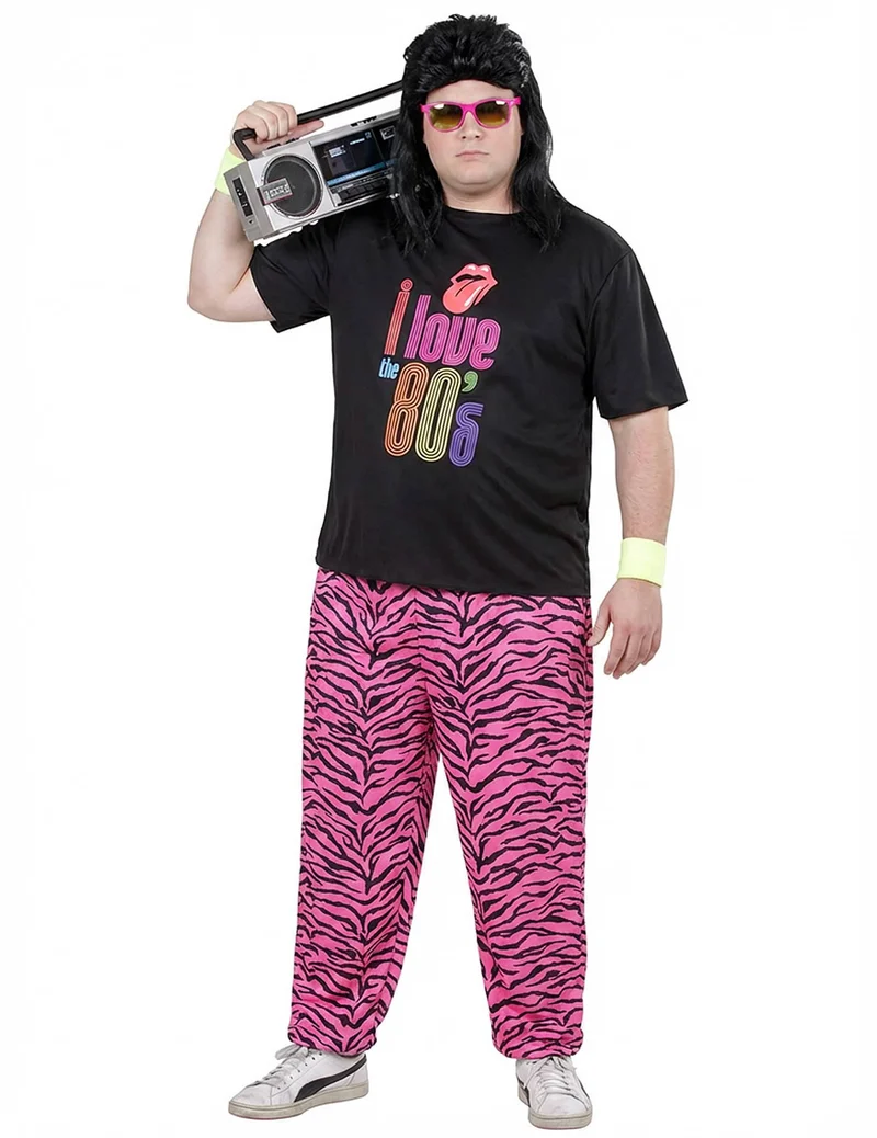 Jogging-Anzug Kostüm in Übergröße "I Love 80s" bunt
