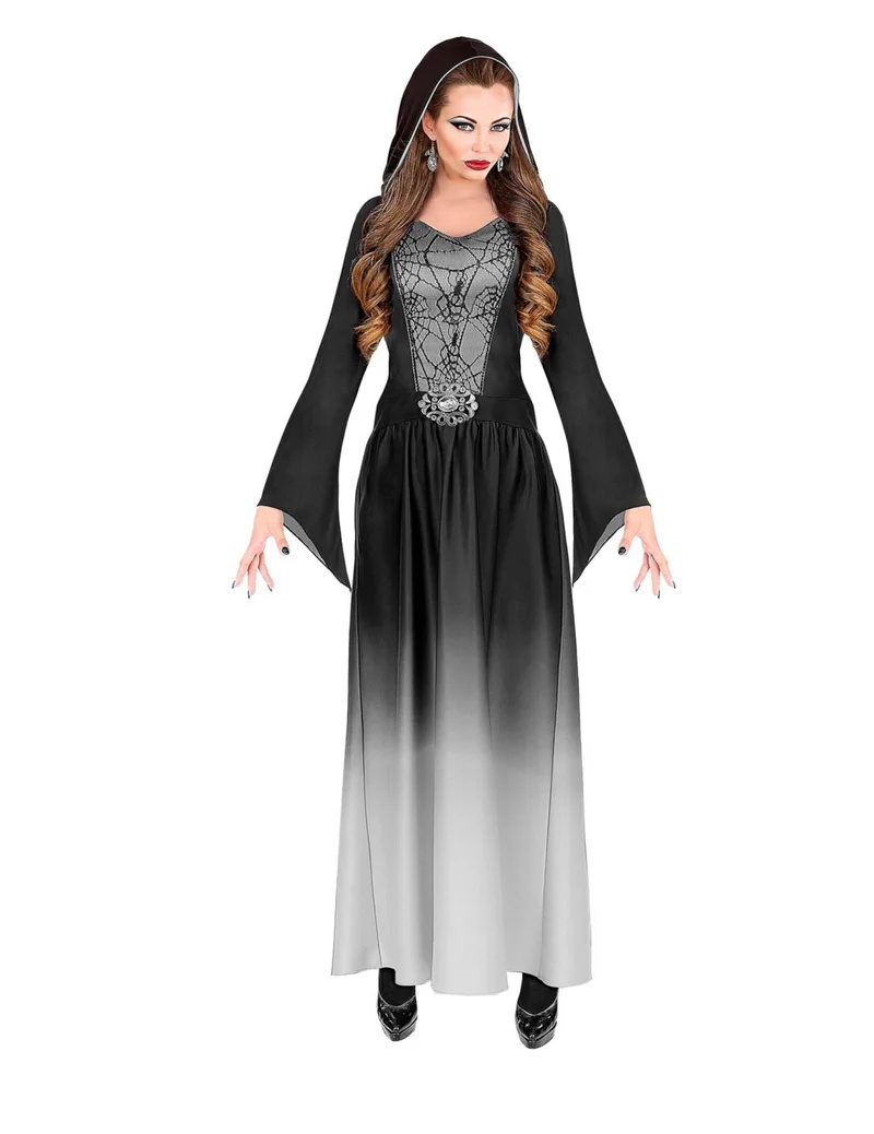 Mystische Vampirin Damenkostüm für Halloween schwarz-weiss
